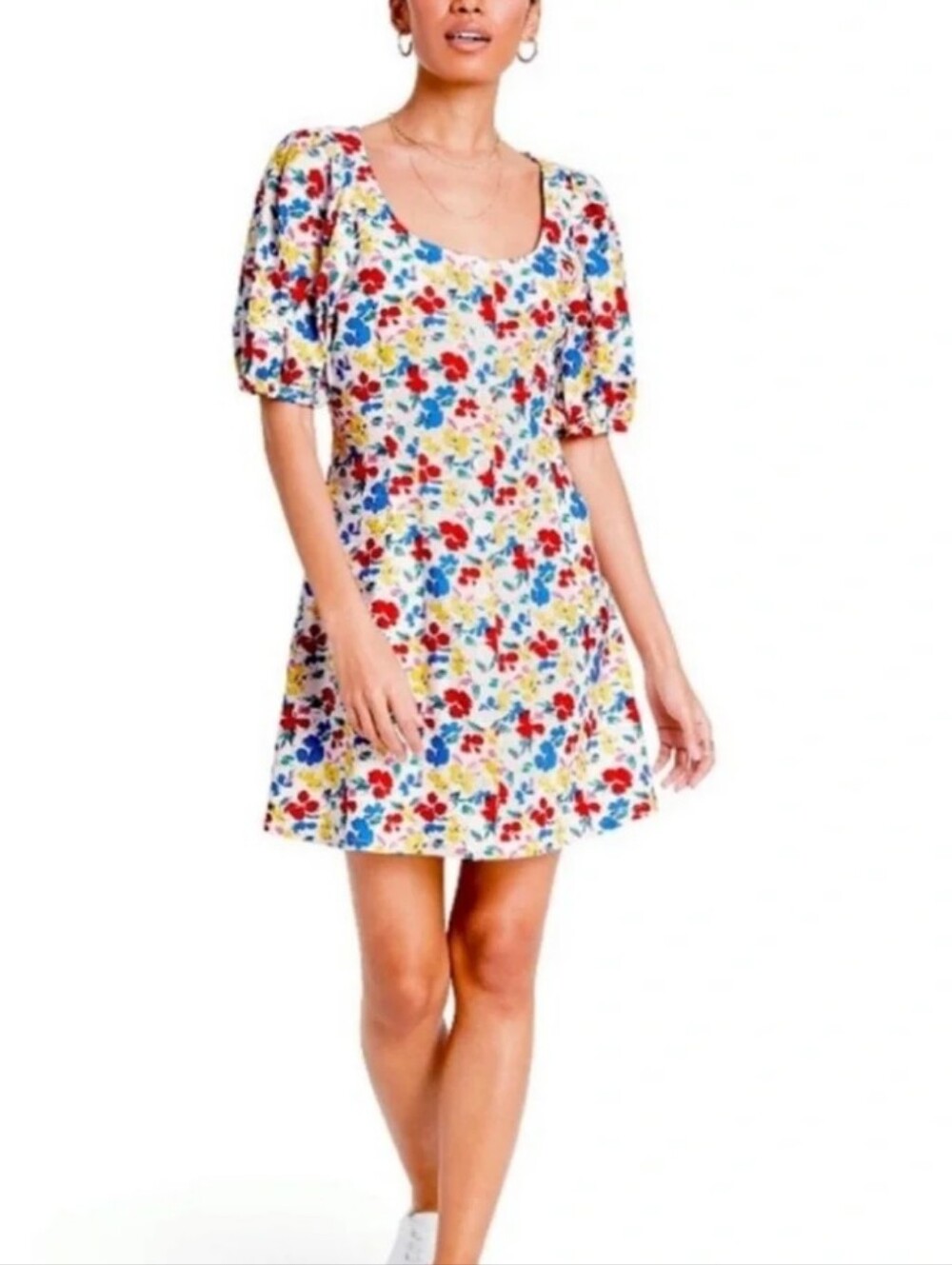 RIXO Multi-Color Floral Puff-Sleeve Mini Dress